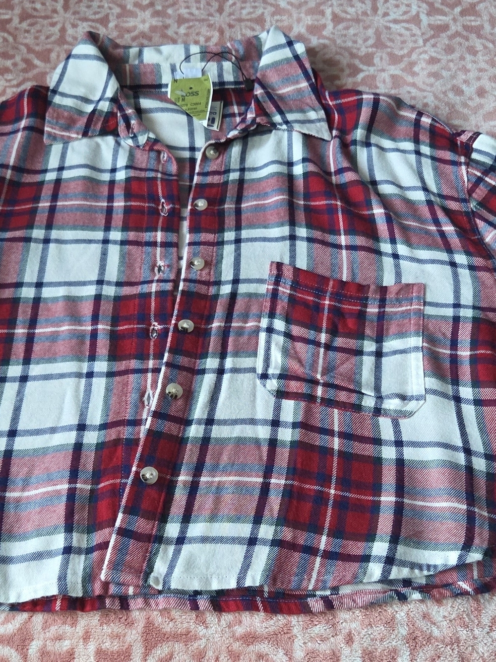 Garage Red, White & Navy Plaid Button-Down Shirt
